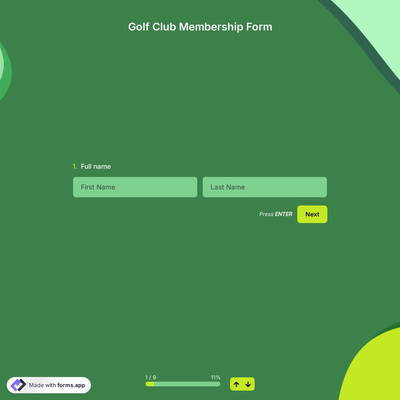 Golf Club Membership Form