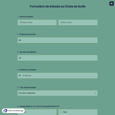 Formulário de Adesão ao Clube de Golfe