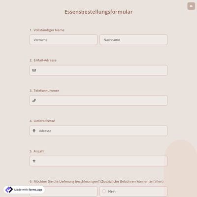 Essensbestellungsformular