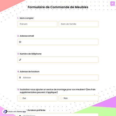 Formulaire de Commande de Meubles