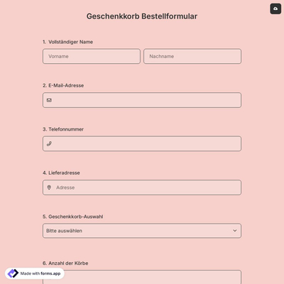 Geschenkkorb Bestellformular