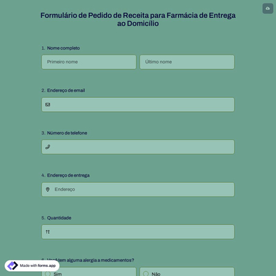 Formulário de Pedido de Receita para Farmácia de Entrega ao Domicílio