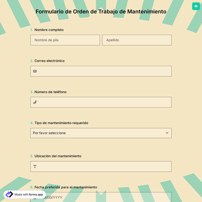 Formulario de Orden de Trabajo de Mantenimiento