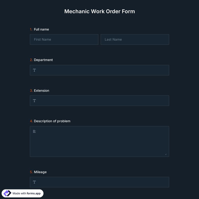 Mechanic Work Order Form