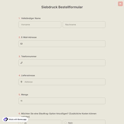 Siebdruck Bestellformular