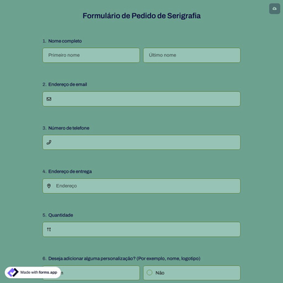 Formulário de Pedido de Serigrafia