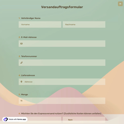 Versandauftragsformular