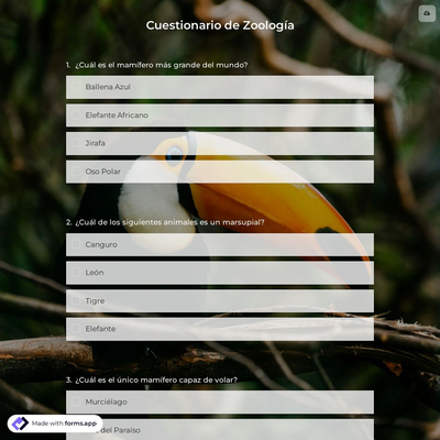 Cuestionario de Zoología