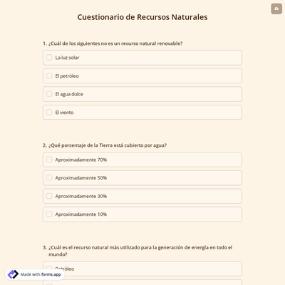 Cuestionario de Recursos Naturales