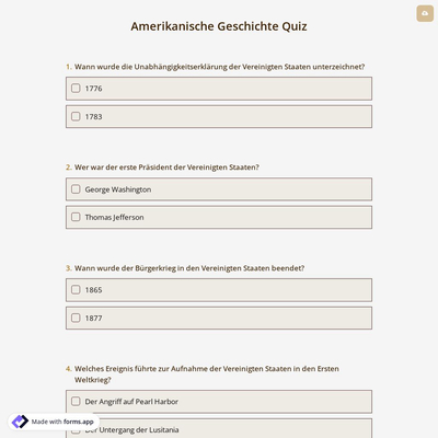Amerikanische Geschichte Quiz