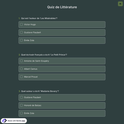 Quiz de Littérature