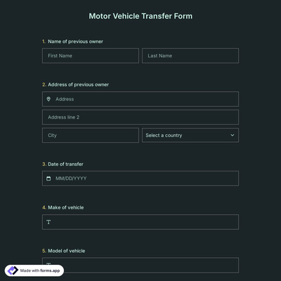 Motor Vehicle Transfer Form