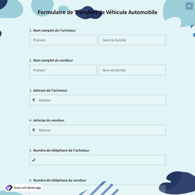 Formulaire de Transfert de Véhicule Automobile