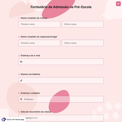 Formulário de Admissão na Pré-Escola