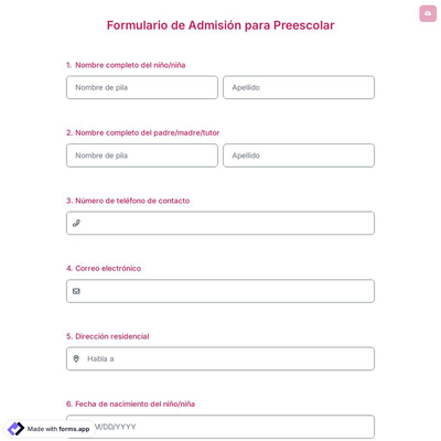 Formulario de Admisión para Preescolar