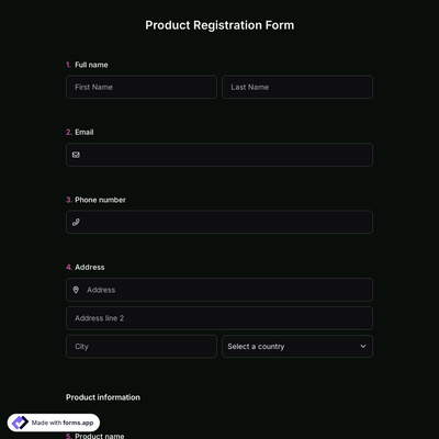 Product Registration Form 