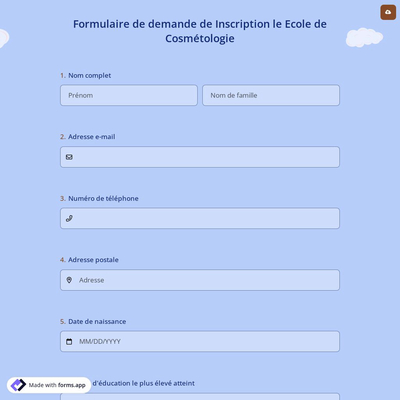 Formulaire de Demande de Inscription le Ecole de Cosmétologie