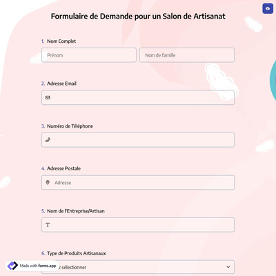 Formulaire de Demande pour un Salon de Artisanat