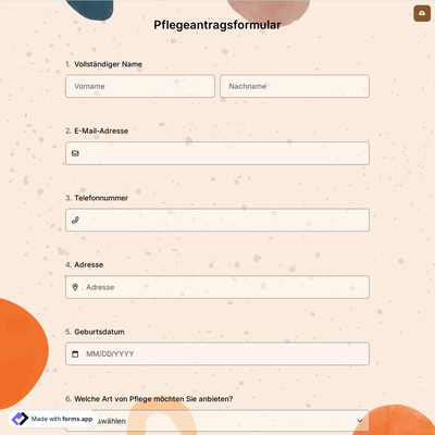 Pflegeantragsformular