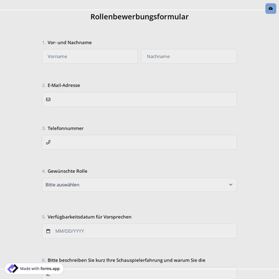 Rollenbewerbungsformular
