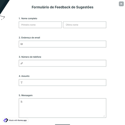 Formulário de Feedback de Sugestões
