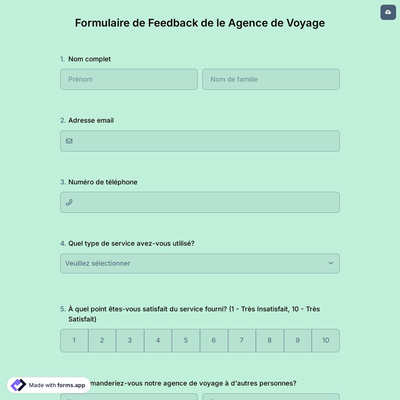 Formulaire de Feedback de le Agence de Voyage