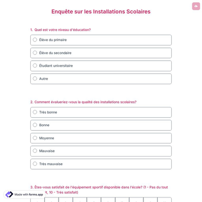 Enquête sur les Installations Scolaires