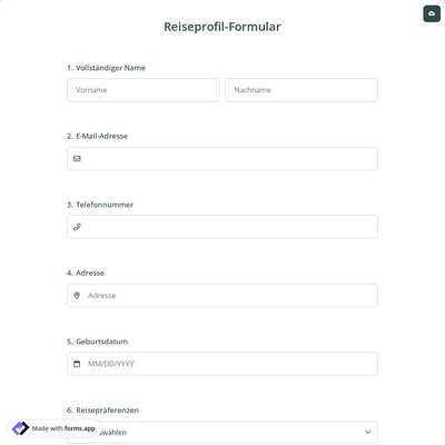 Reiseprofil-Formular