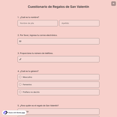 Cuestionario de Regalos de San Valentín