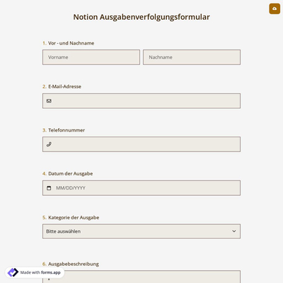 Notion Ausgabenverfolgungsformular
