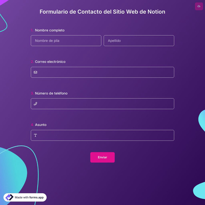 Formulario de Contacto del Sitio Web de Notion