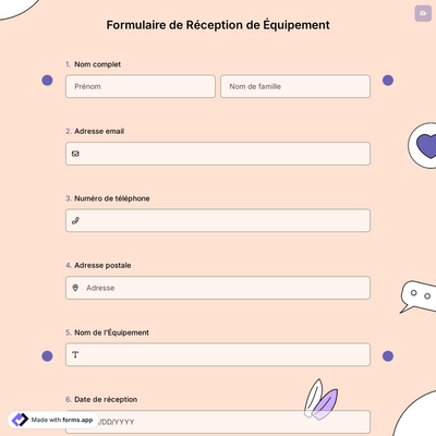 Formulaire de Réception de Équipement