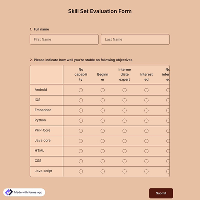 Skill Set Evaluation Form