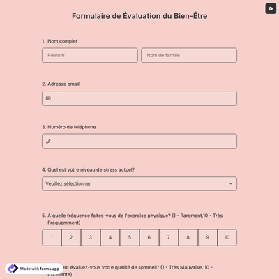 Formulaire de Évaluation du Bien-Être