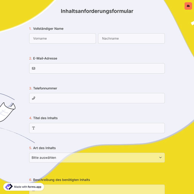 Inhaltsanforderungsformular