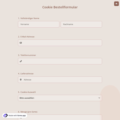 Cookie Bestellformular