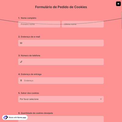 Formulário de Pedido de Cookies