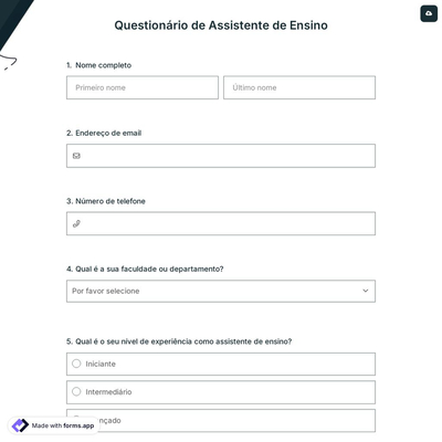 Questionário de Assistente de Ensino