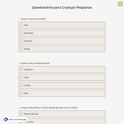 Questionário para Crianças Pequenas