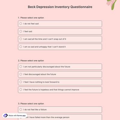 Beck Depression Inventory Questionnaire
