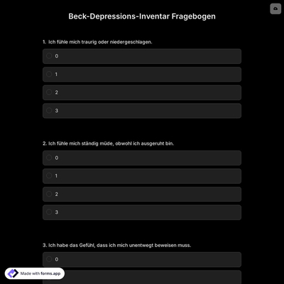 Beck-Depressions-Inventar Fragebogen