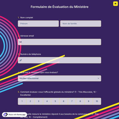 Formulaire de Évaluation du Ministère