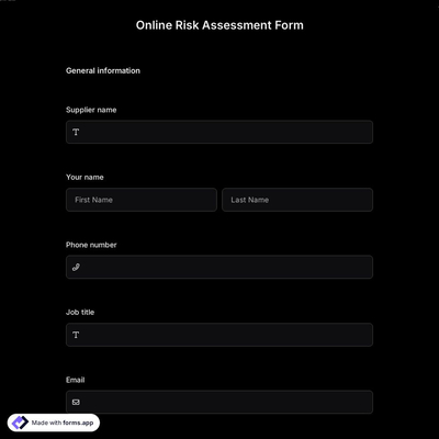 Online Risk Assessment Form