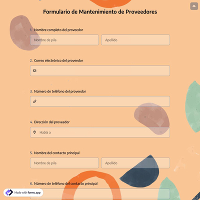 Formulario de Mantenimiento de Proveedores