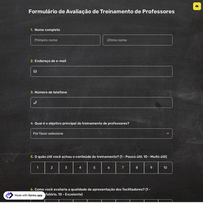 Formulário de Avaliação de Treinamento de Professores