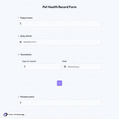 Pet Health Record Form