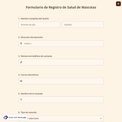 Formulario de Registro de Salud de Mascotas