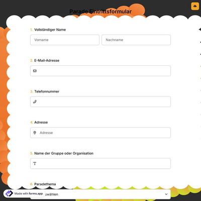 Parade Eintrittsformular