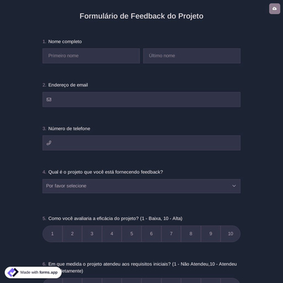 Formulário de Feedback do Projeto