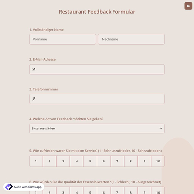 Restaurant Feedback Formular